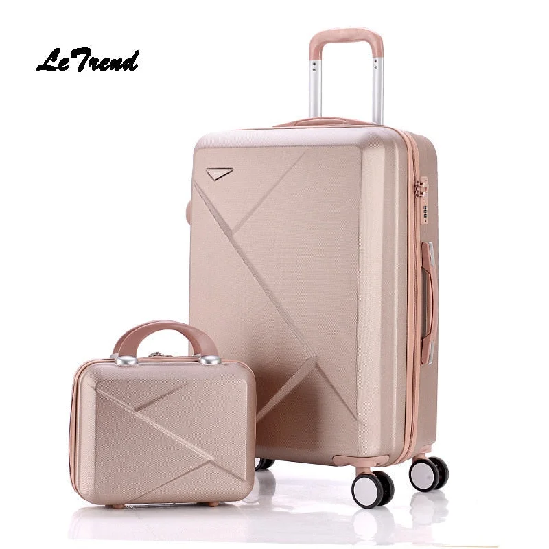 suitcase with tucked wheels -Letrend Women Suitcases Wheel Trolley Rolling Luggage Set Spinner Vintage Password Travel Bag