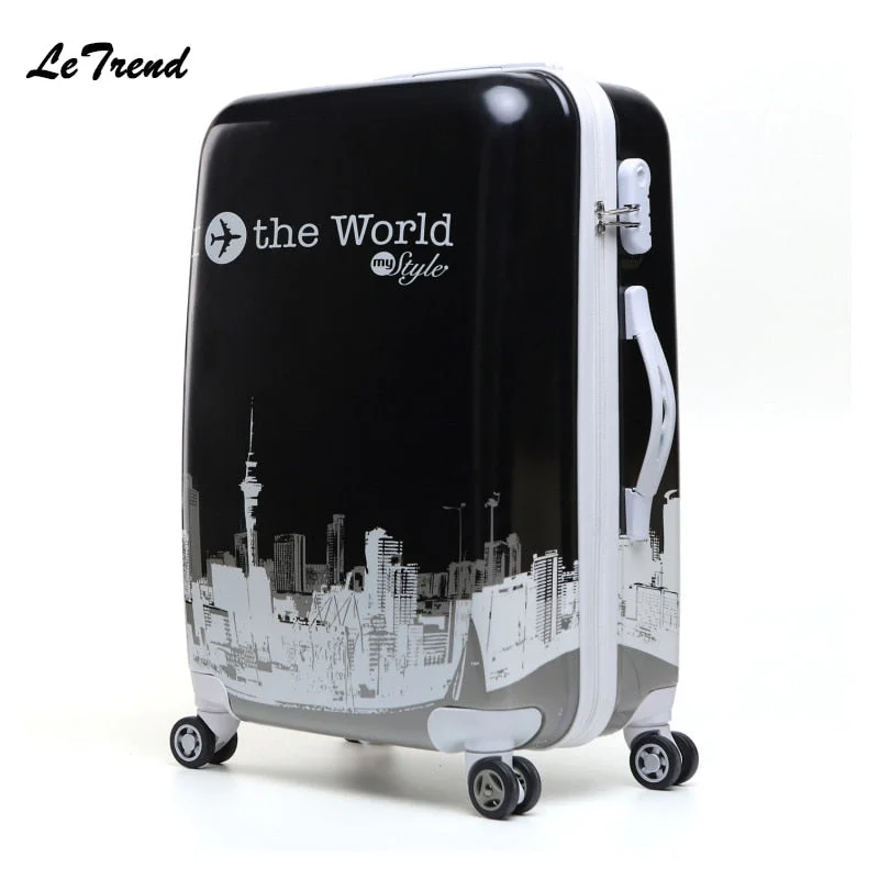 suitcase with bright patterns -Letrend Tower Style Student Rolling Luggage Spinner Women Trolley Suitcase Wheels 20 Inch Carry