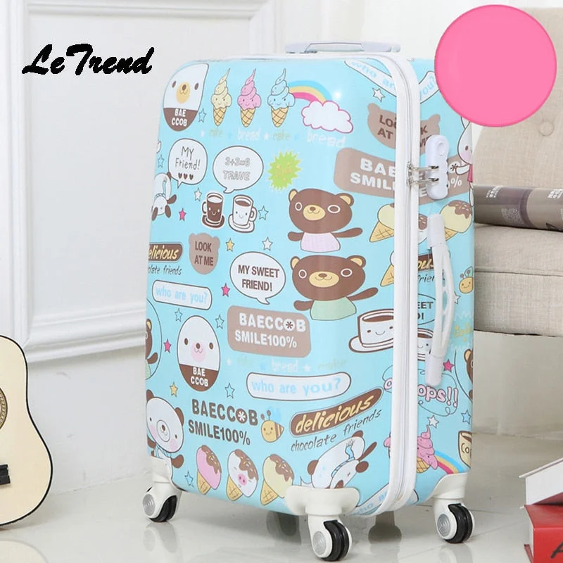 suitcase with logo tags -Letrend Cute Bear Student Rolling Luggage Spinner Children Cartoon Trolley Suitcase Wheels 20