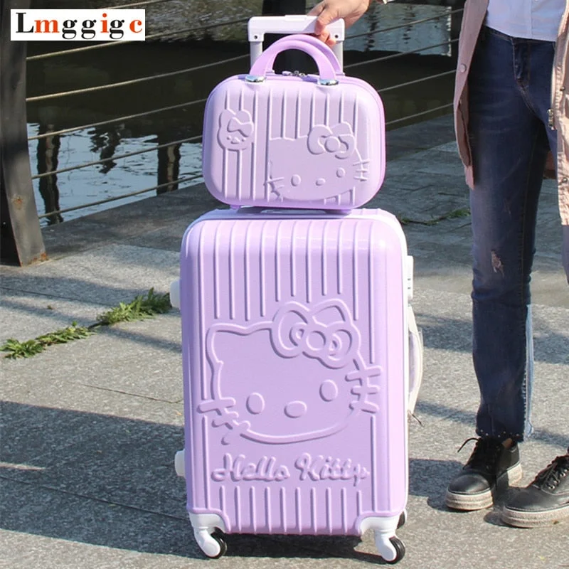 suitcase with robust zippers -Hello Kitty Rollingluggage Bag ,Women Travel Suitcase,Abs Cartoon Box,Fashion Carry On,Kids