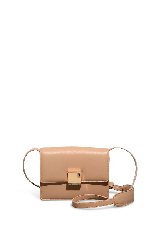 Yellow leather shoulder bag for summer-Mercedes Shoulder Bag in Nude Nappa Leather