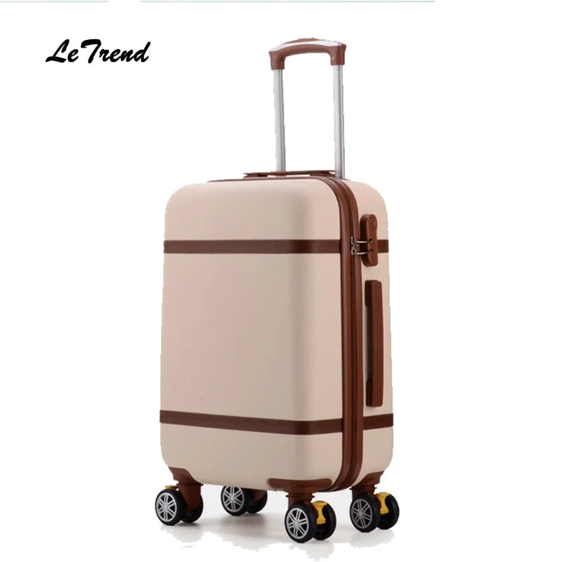 suitcase with firm grips -Letrend Vintage Abs+Pc Rolling Luggage Spinner Trolley Women Travel Bag 20 Inch Cabin Suitcases