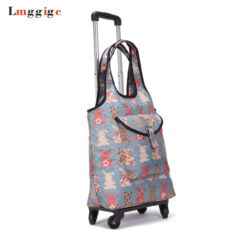 suitcase for springtime travel -Travel Suitcase Bag,Cabin Luggage,Oxford Cloth Handbag With Wheel ,Grocery Shopping Cart,52*35*18