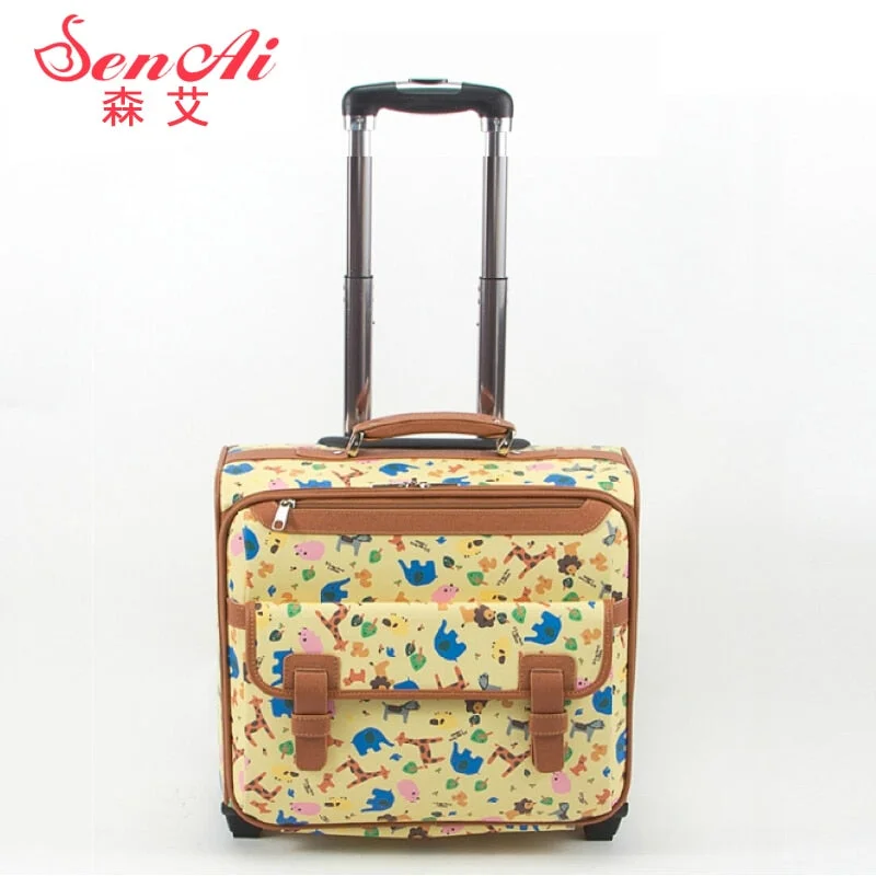 suitcase for alpine trips -Sen Ai 16 Bag Cartoon Travel Luggage Bag Soft Box Small Luggage Leather Box,Flower Dot Printed