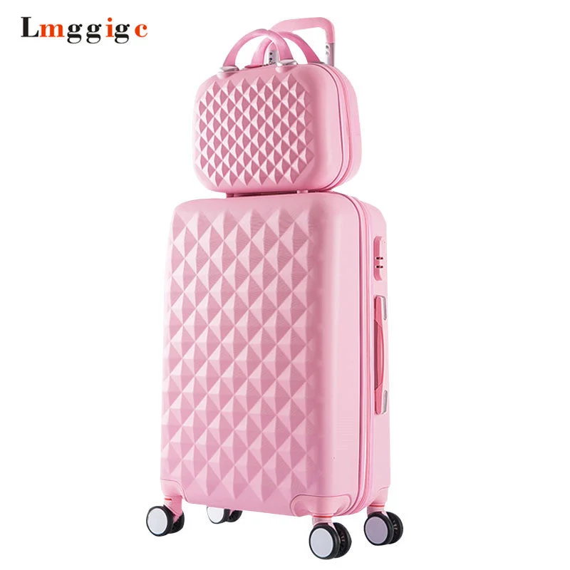 suitcase for frosty escapes -Women Luggage Bag Set,Diamond Pattern Suitcase With Handbag,Fashion Rolling Travel Box,Universal