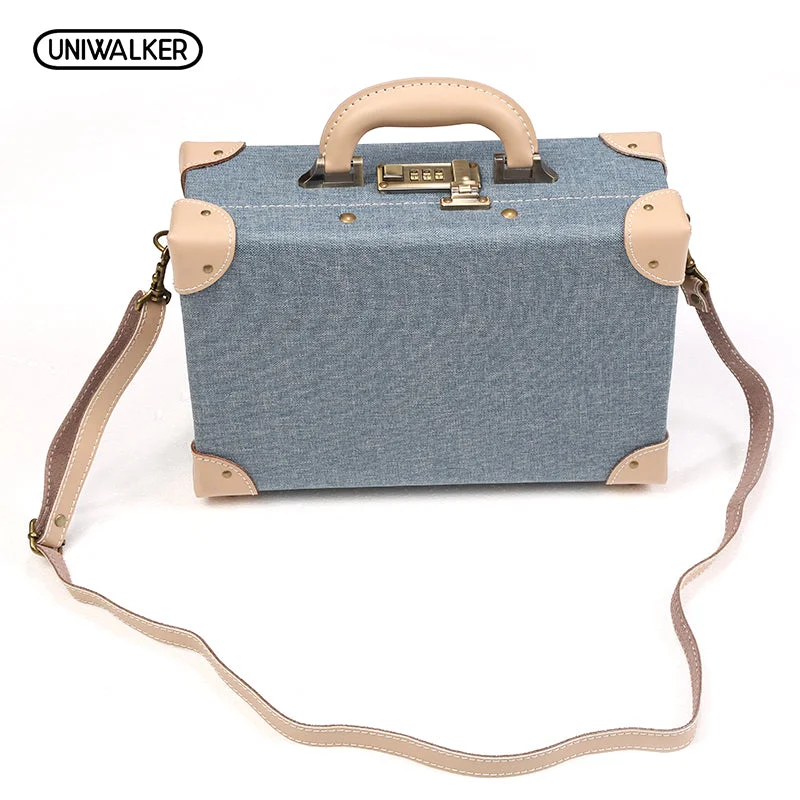 suitcase with thick zippers -Uniwalker 12 Inch Pu Leather Small Suitcase Floral Decorative Box With Straps For Women