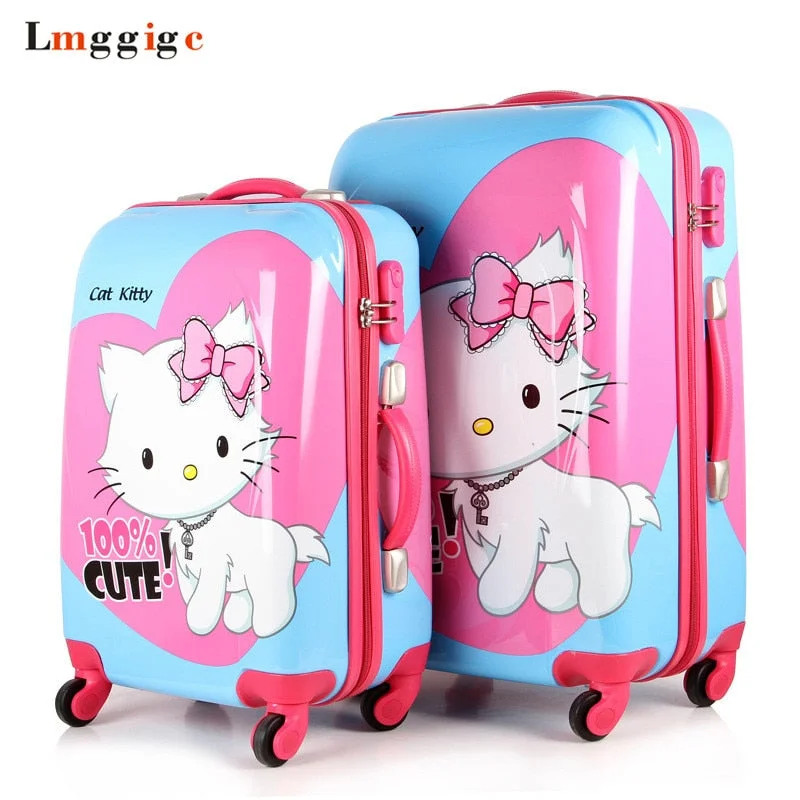 high-end suitcase with leather accents -Hello Kitty Luggage Suitcase Bag Set,Women Rolling Travel Box,Children Cartoon Abs Hardcase Trolley