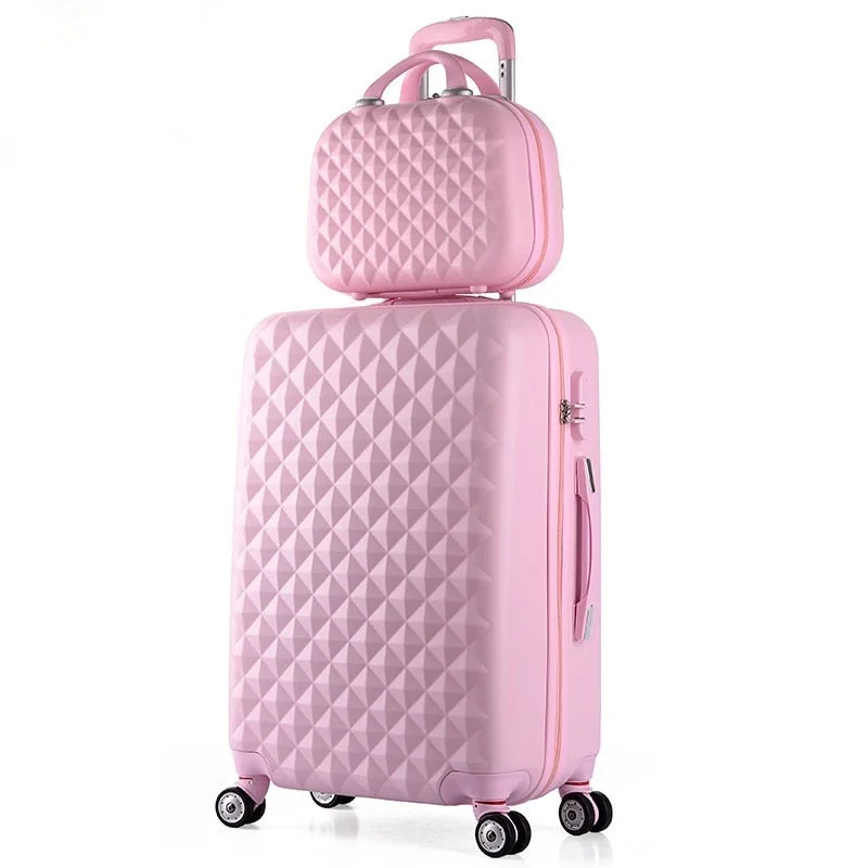 suitcase with tight lining -Wholesale!14 22Inches Pink Abs+Pc Hardside Travel Luggage Bags Set On Universal Wheels Fpr