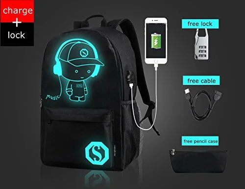 backpack for reef ties -Fashion Luminous Backpack With Usb Charging Port And Lock, Fashion Glow In The Dark Backpack Laptop