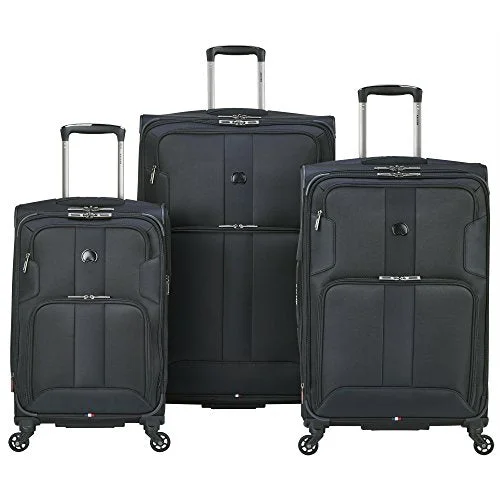 suitcase with plain styles -Delsey Luggage Sky Max 3 Piece Spinner Luggage Set, Black