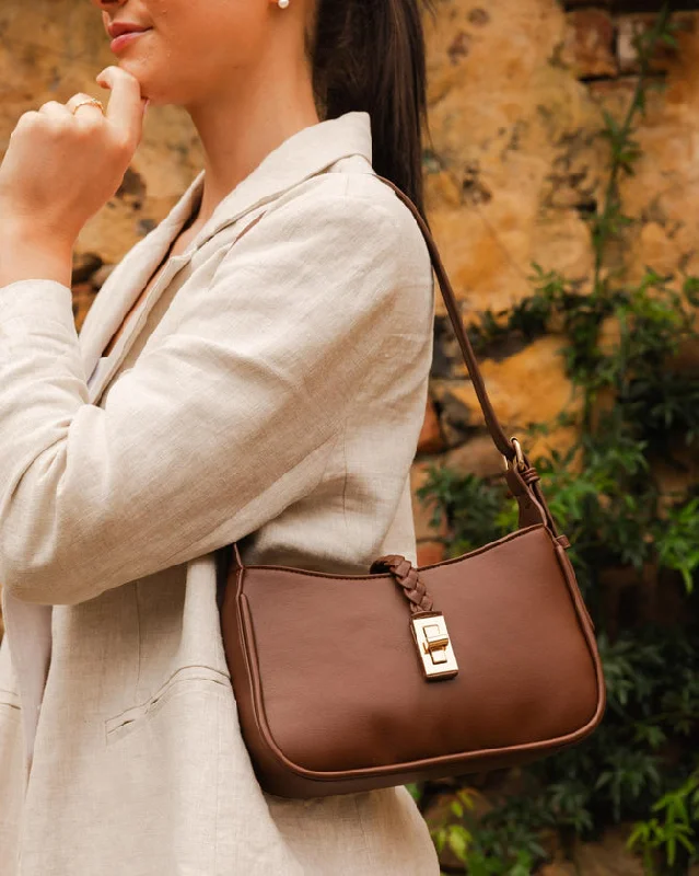 Beige velvet shoulder bag for shopping-Louenhide Bodhi Shoulder Bag Walnut