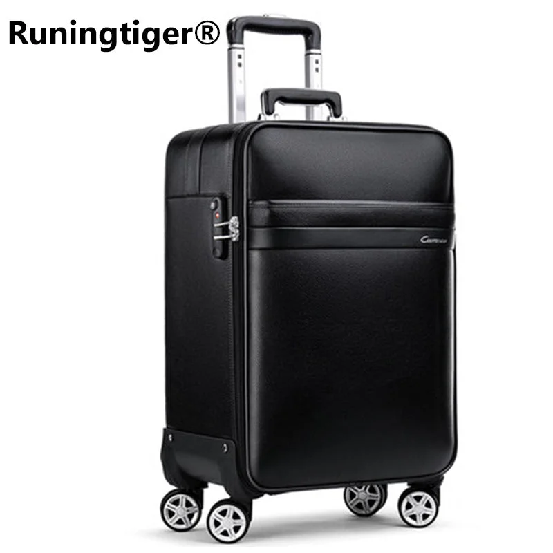 suitcase with lively designs -Luxury Retro Men'S And Women'S Travel Luggage Suitcase, Waterproof Pvc Leather Belt Pulley,