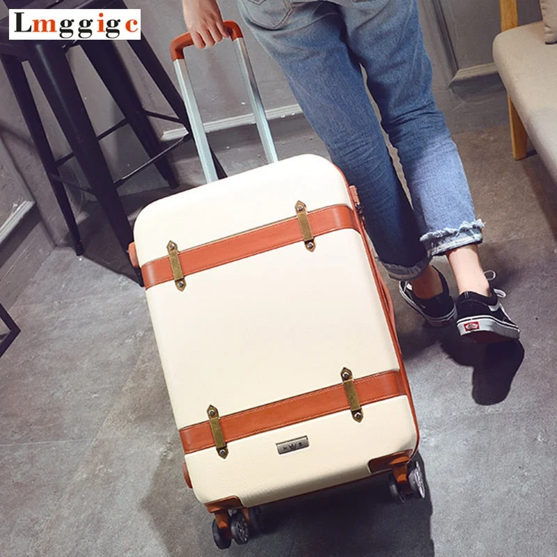 suitcase for planet-friendly travel -20"22"24" Inch Rolling Travel Luggage Suitcase Bag With Universal Wheel,Vintage Abs Trolley