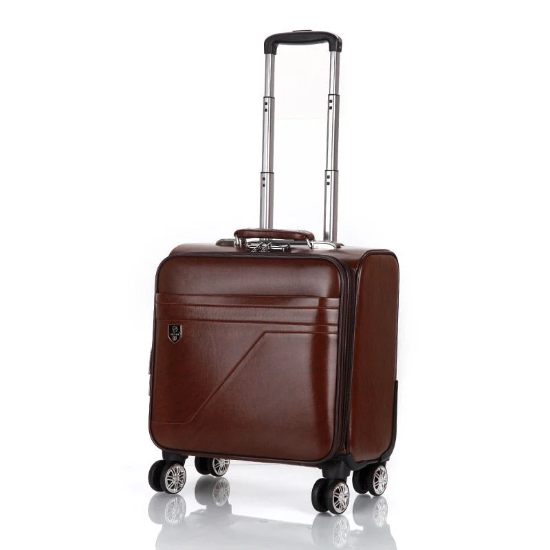 suitcase for summer retreats -Men'S And Women'S Travel Luggage Waterproof Pu Luxury Suitcase 18Inch Leather Travel Case Pulley