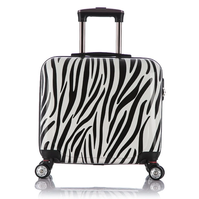 spinner suitcase for senior travelers -Wholesale!16Inches Pc Hardside Case Travel Luggage On Universal Wheels,Women Zebra Trolley