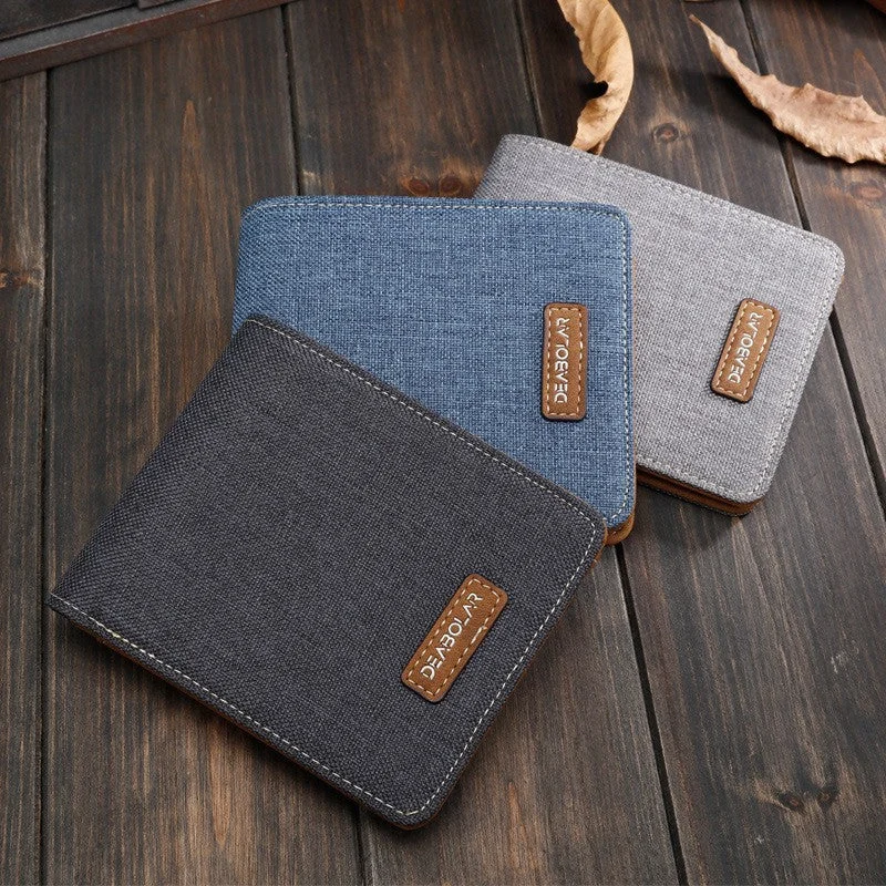 Men Canvas Slim Bifold Purse Wallet Clutch Handbag Credit Card Holder Billfold