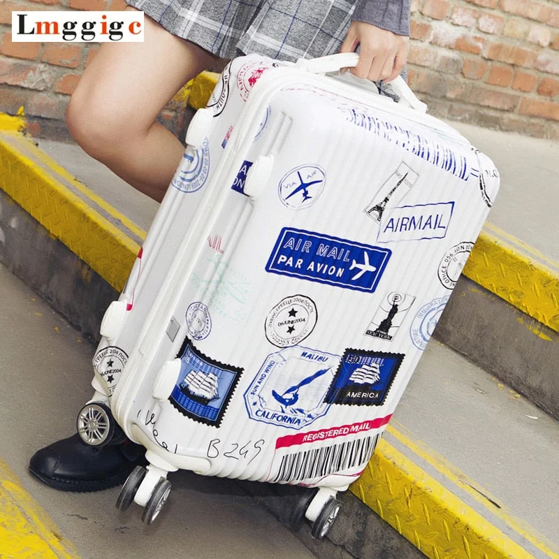 suitcase with name tags -New Travel Suitcase Bag,20"22"24"26" Rolling Luggage,Women Carry On, Men Nniversal Wheel Trolley