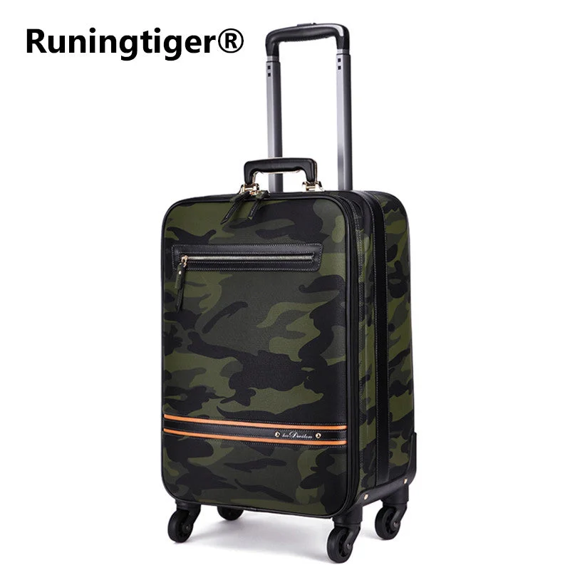 suitcase for event travel -New Rolling Luggage Bag,Camo Pu Leather Travel Suitcase,Commercial Trolley Case,Fashion Wheels