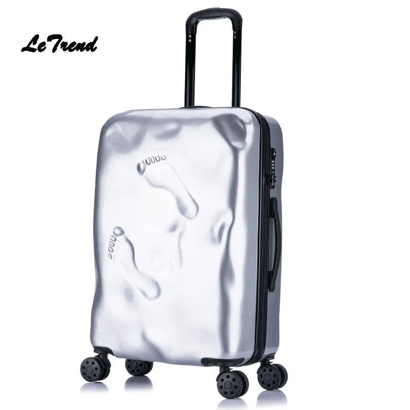 suitcase with hard styles -Letrend  Retro Rolling Luggage Spinner Student Travel Bag Pc Wheels Suitcase Trolley 20 Inch