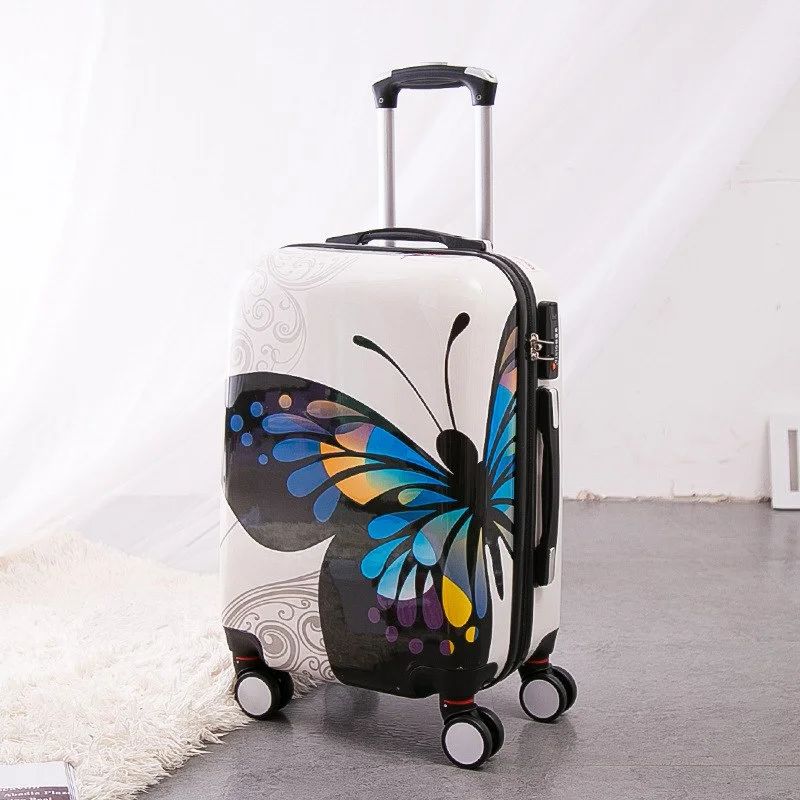 suitcase with dual design -Wholesale!Gril 24 Inch Pc Butterfly Hardside Trolley Luggage Bags On 8-Universal Wheels,Super Light