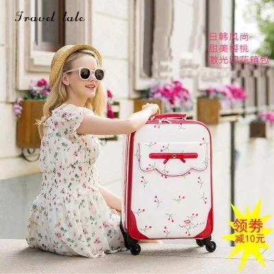 suitcase with firm handles -Hjx Travel Tale Fashion Lovely Cat 16/20/24 Inch100% Pu Rolling Luggage Spinner Brand Travel