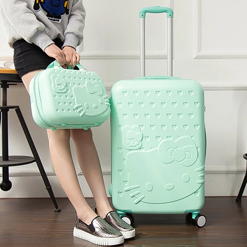 suitcase with tech locks -Wholesale! 14 20 Inches Pink Green Fashion Luggage Bags Sets, Travel Universal Wheels Trolley