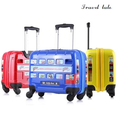 suitcase with fast-release straps -Travel Tale Cartoon Children Bus Car Abs+Pc Rolling Luggage Spinner Brand Travel Suitcase Fashion