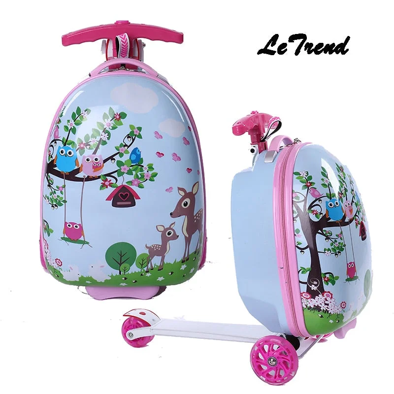 suitcase with cushioned interior -Letrend Kids Rolling Luggage Casters Wheels Suitcase For Children Trolley Student Travel Duffle