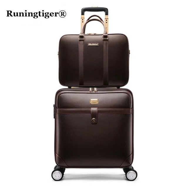 suitcase for far-off trips -Luxury Suitcase Set Men Women 'S Travel Luggage Waterproof Pvc Leather Box Wheel 16"20"24" Inch