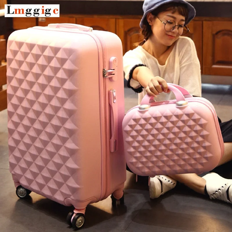 suitcase for dune trips -Abs Hardside Rolling Luggage Set With Handbag,Women Travel Suitcase Bag With Cosmetic