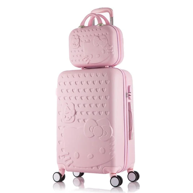 suitcase with adjustable wheels -Hello Kitty Luggage Bag,Children Women Suitcase Set,Abs Cartoon Travel Box,Rolling Trolley Hardcase