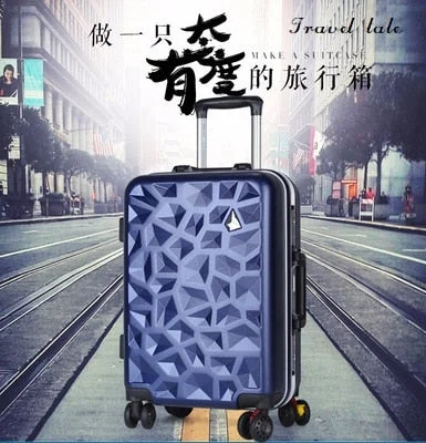 suitcase with warm grips -Travel Tale Fashion 3D Diamond Stone 20/24 Inch Size Pc Rolling Luggage Leisure Business Spinner