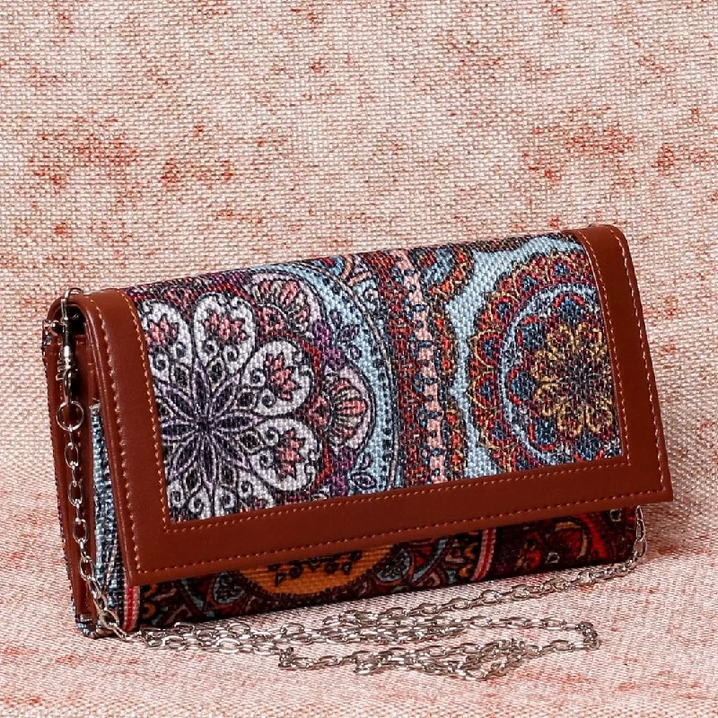 Red leather purse for daily-Multicolor Mandala Print Two Fold Wallet with Detachable Sling