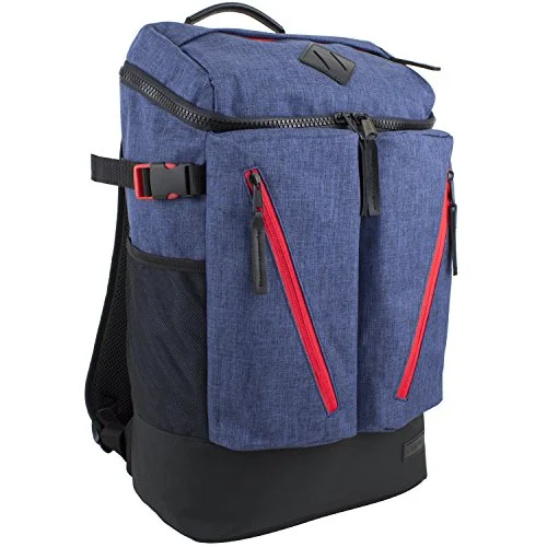 backpack with warm ties -Fuel High Capacity Cargo Backpack With Ergonomic Padded Support System, Navy Chambray/Poppy Red