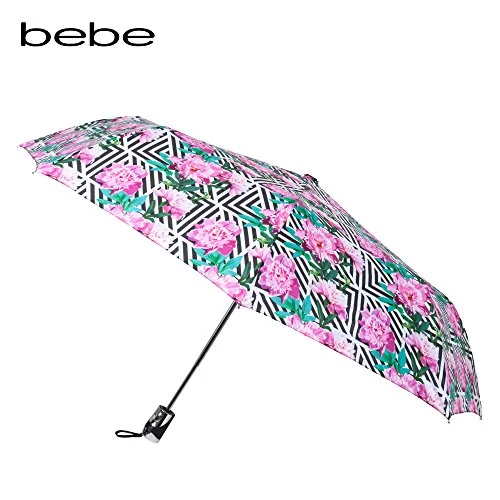 duffel bags with neat ties -Bebe One Touch Auto Open Umbrella, Rose Geometric