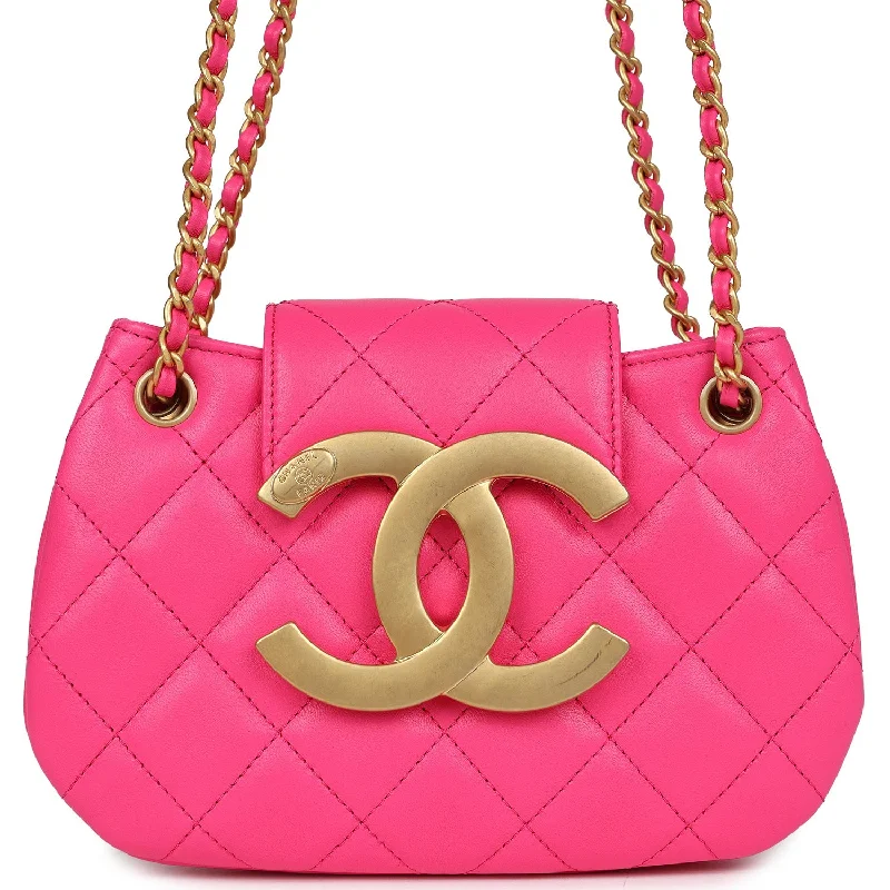 Black adjustable shoulder bag for women-Chanel CC Mini Shoulder Bag Fuchsia Lambskin Antique Gold Hardware