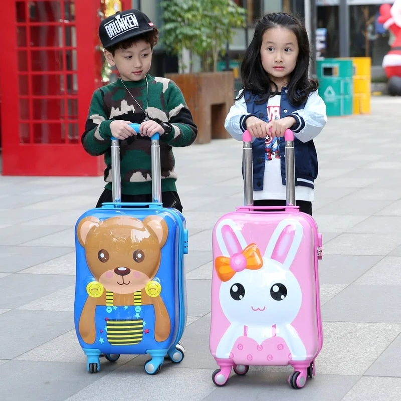 suitcase with retro tones -Letrend 3D Cartoon Rolling Luggage Spinner Children Wheel Suitcases Kids Cute Trolley Travel Bag